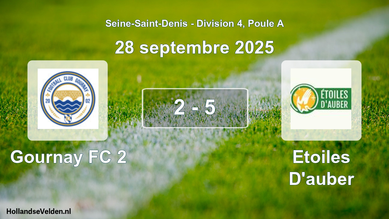 Match joué: Gournay FC 2 - Etoiles D'auber 2 - 5 (28 septembre 2025)