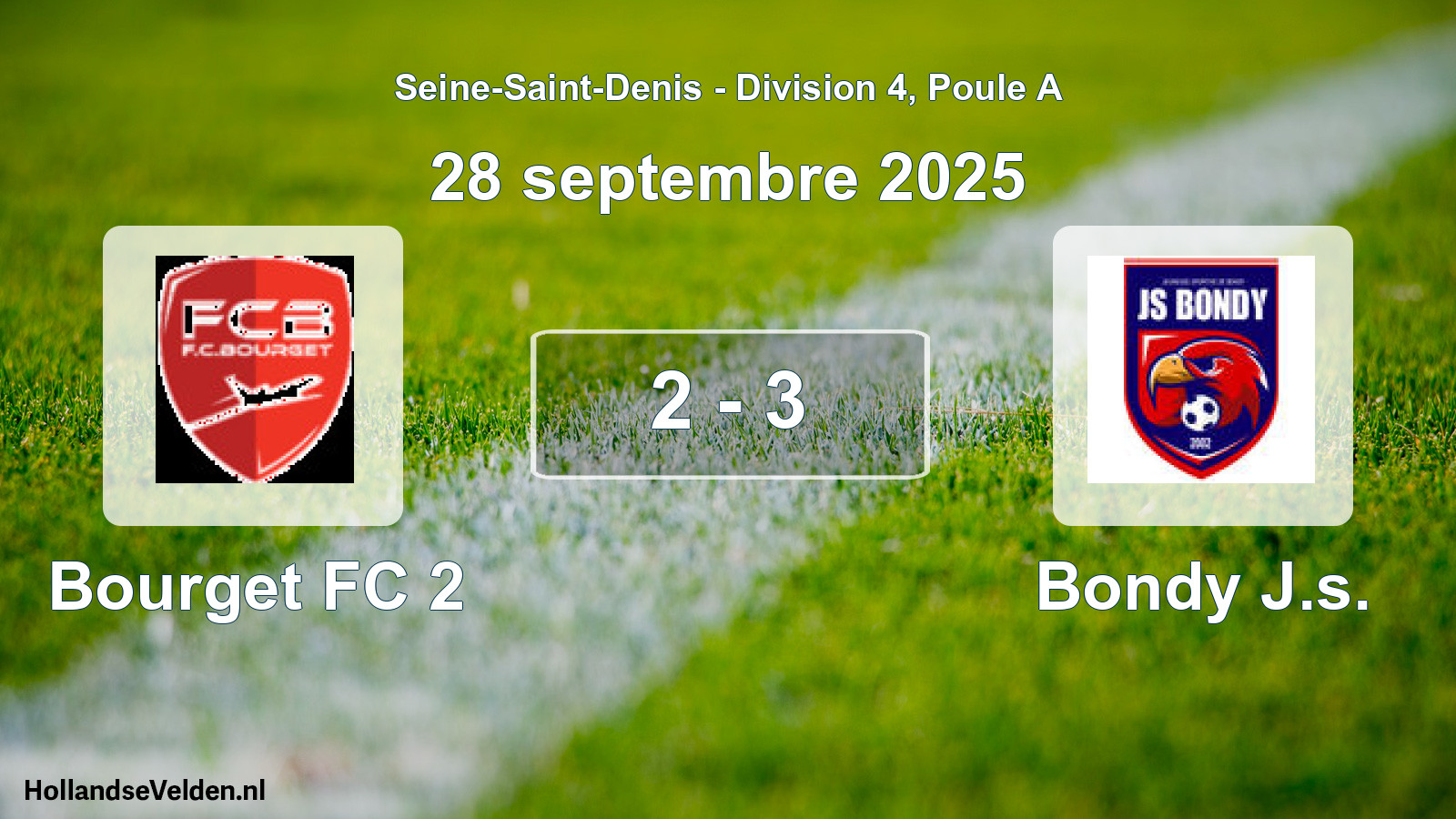 Match joué: Bourget FC 2 - Bondy J.s. 2 - 3 (28 septembre 2025)