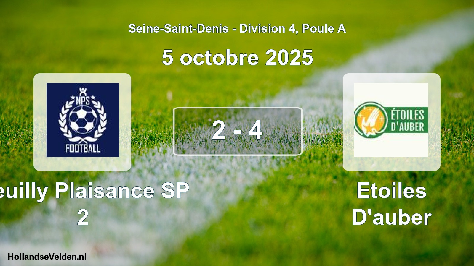 Gespeelde wedstrijd: Neuilly Plaisance SP 2 - Etoiles D'auber 2 - 4 (5 oktober 2025)