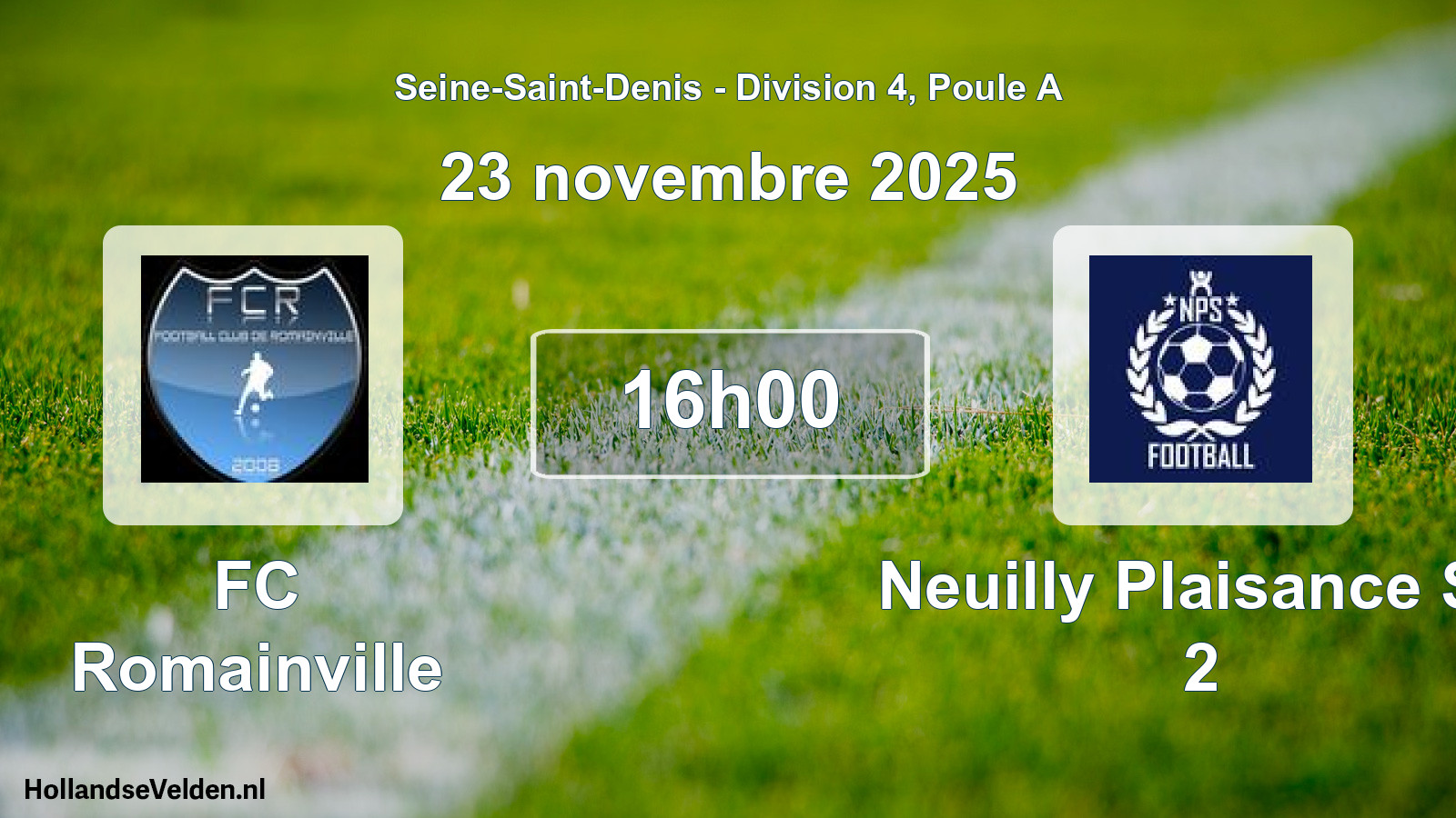 Match programmé: FC Romainville - Neuilly Plaisance SP 2 (23 novembre 2025)