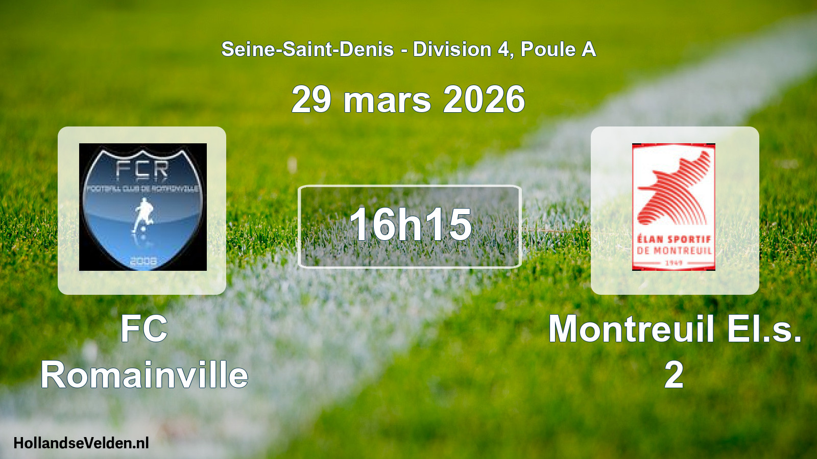 Match programmé: FC Romainville - Montreuil El.s. 2 (29 mars 2026)
