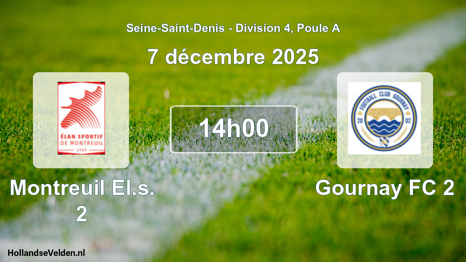Match programmé: Montreuil El.s. 2 - Gournay FC 2 (7 décembre 2025)