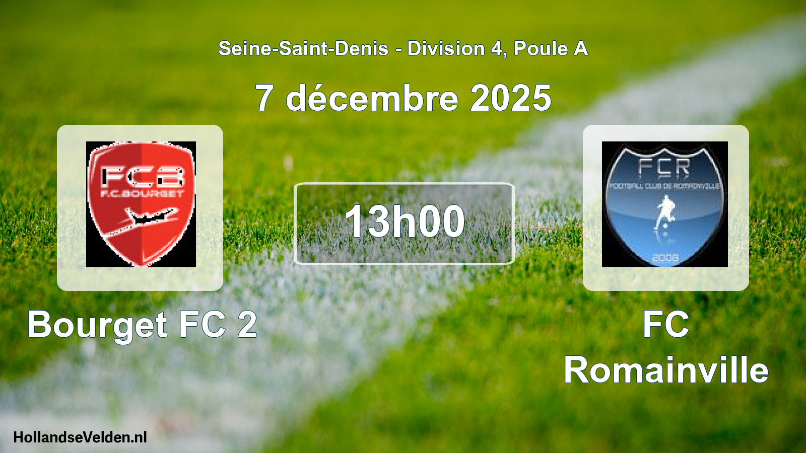 Match programmé: Bourget FC 2 - FC Romainville (7 décembre 2025)