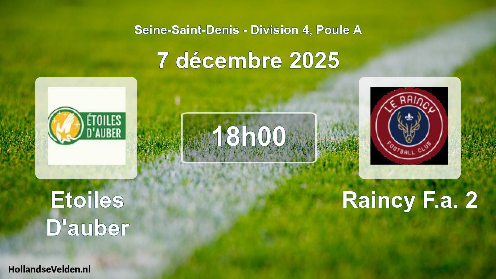 Match programmé: Etoiles D'auber - Raincy F.a. 2 (7 décembre 2025)