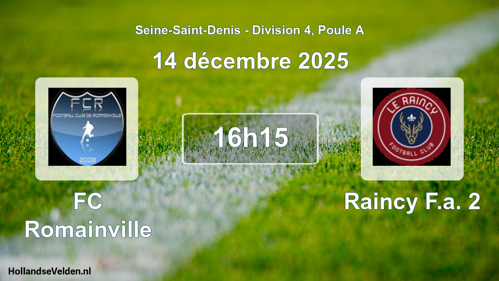 Match programmé: FC Romainville - Raincy F.a. 2 (14 décembre 2025)