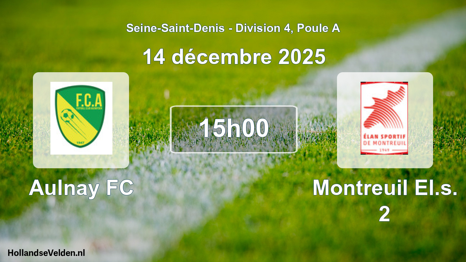 Match programmé: Aulnay FC - Montreuil El.s. 2 (14 décembre 2025)