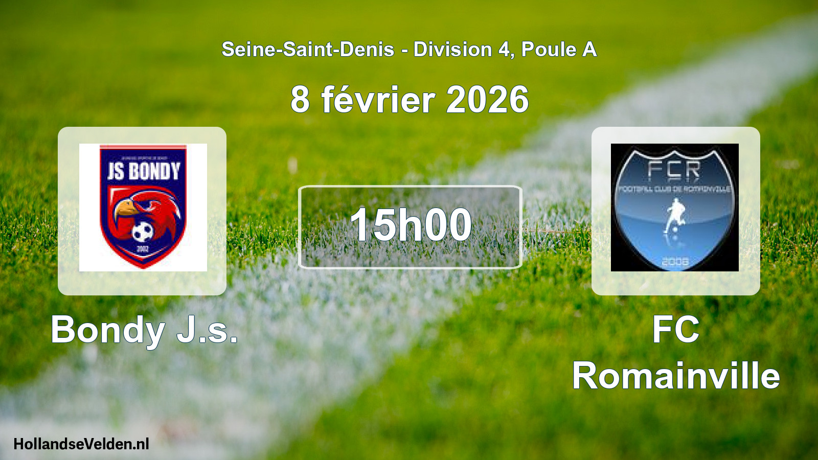 Match programmé: Bondy J.s. - FC Romainville (8 février 2026)