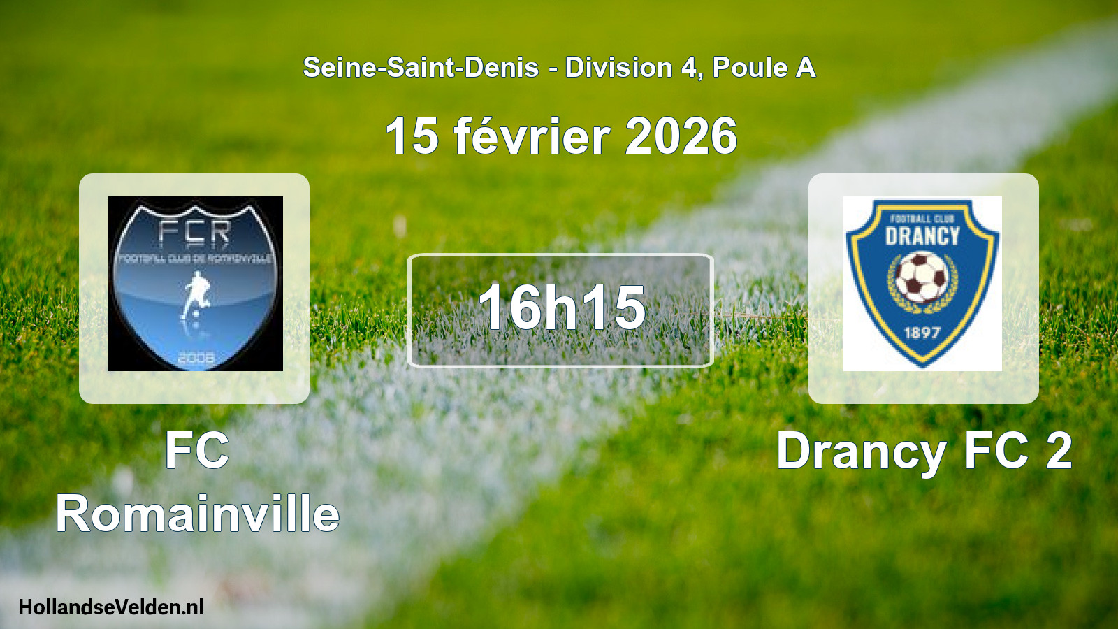 Match programmé: FC Romainville - Drancy FC 2 (15 février 2026)