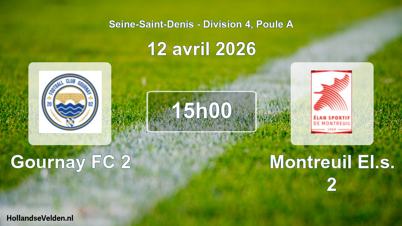 Match programmé: Gournay FC 2 - Montreuil El.s. 2 (12 avril 2026)