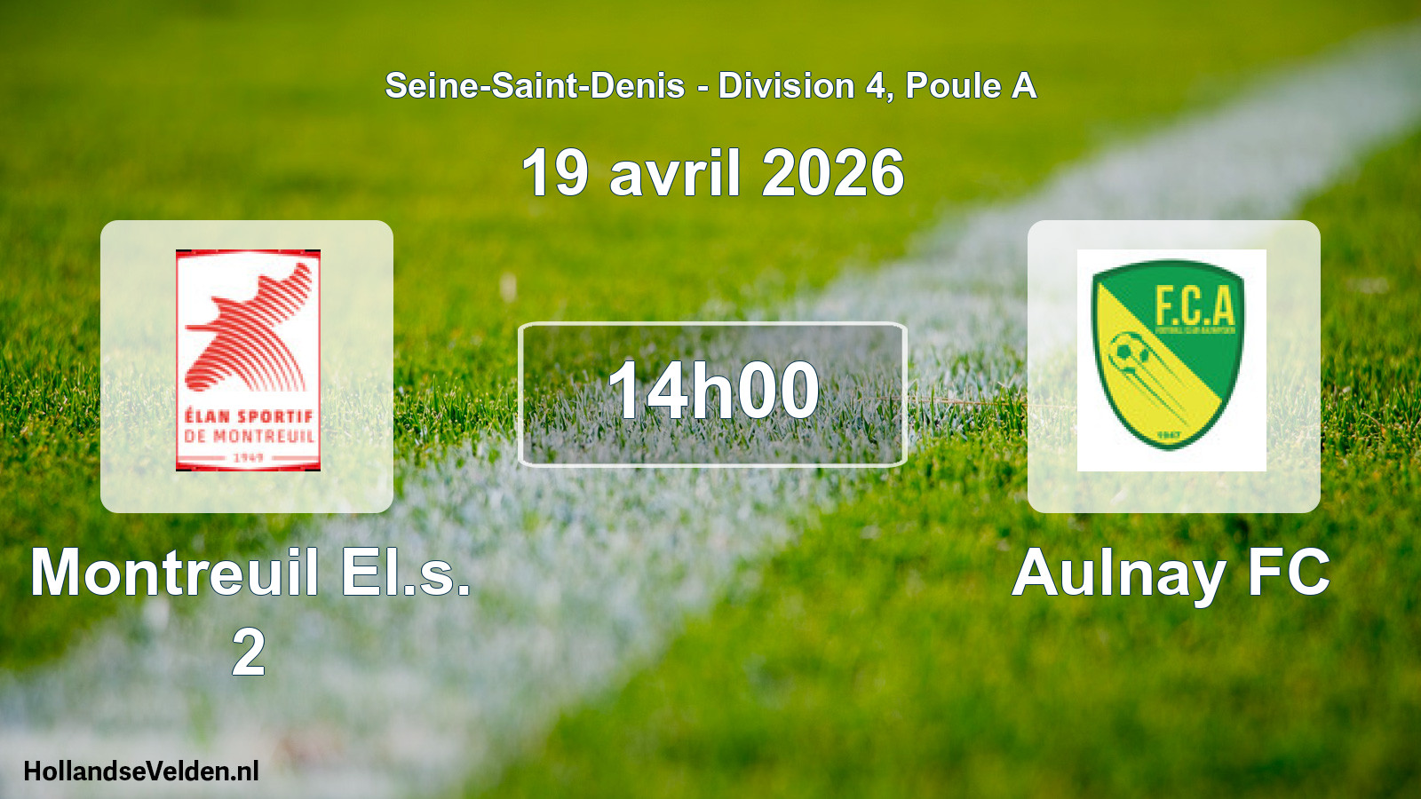 Geplande wedstrijd: Montreuil El.s. 2 - Aulnay FC (19 april 2026)