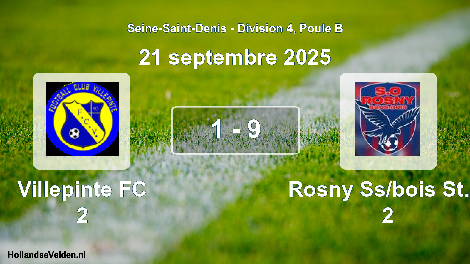 Match joué: Villepinte FC 2 - Rosny Ss/bois St.o. 2 1 - 9 (21 septembre 2025)