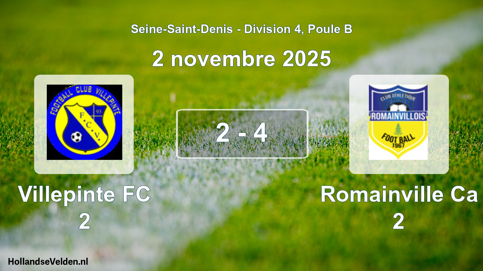 Match joué: Villepinte FC 2 - Romainville Ca 2 2 - 4 (2 novembre 2025)