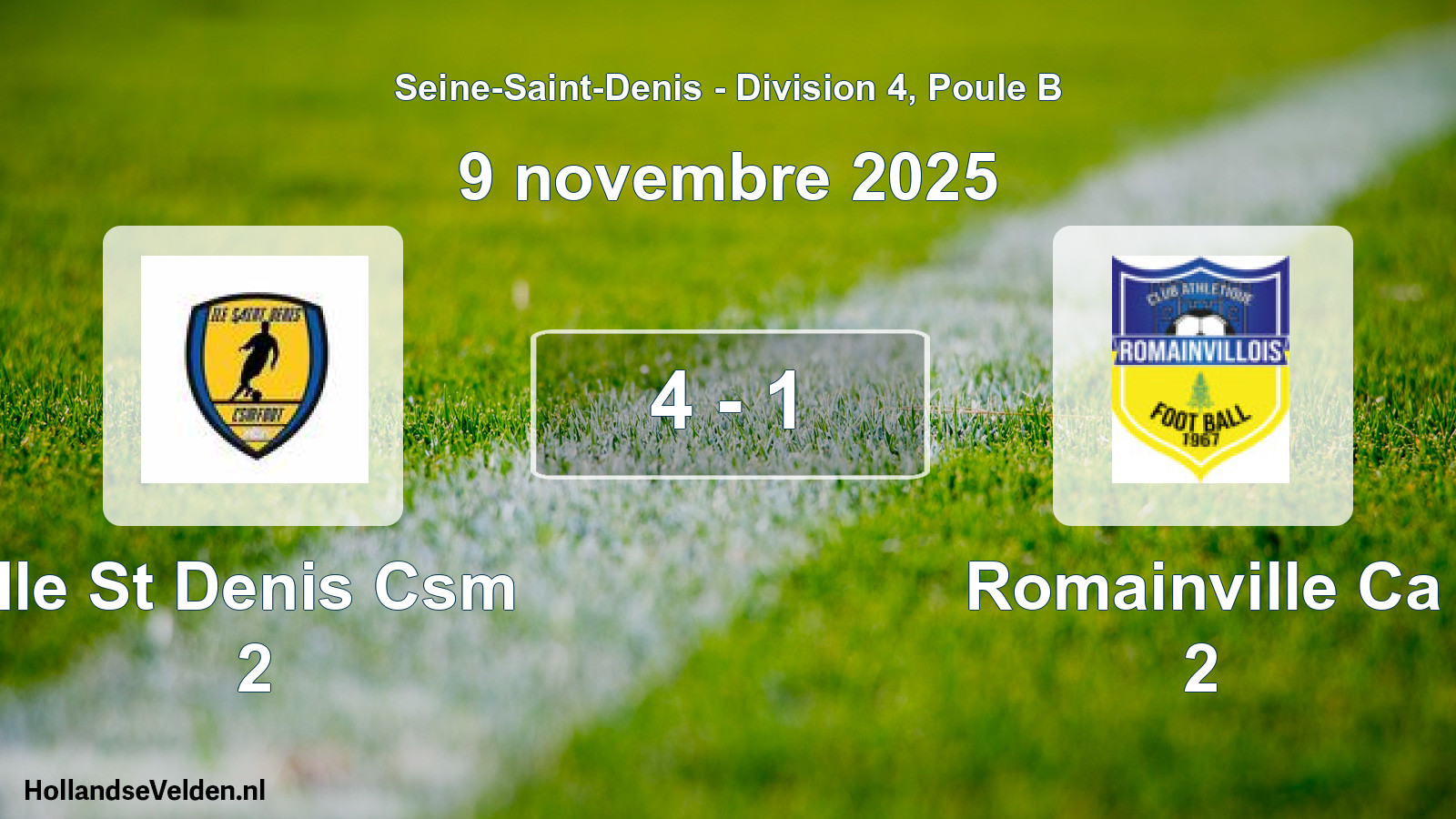 Match joué: Ile St Denis Csm 2 - Romainville Ca 2 4 - 1 (9 novembre 2025)
