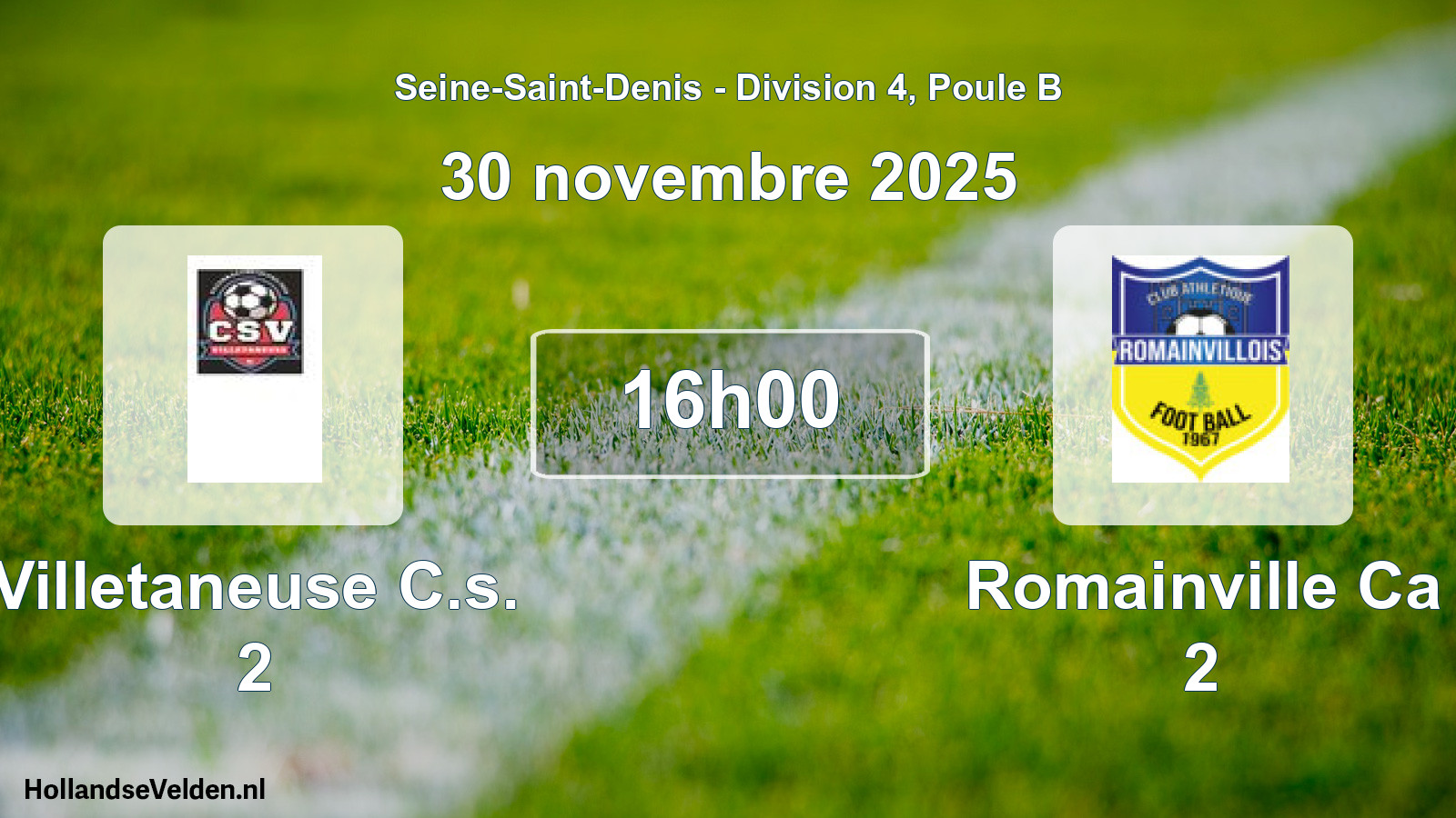 Geplande wedstrijd: Villetaneuse C.s. 2 - Romainville Ca 2 (30 november 2025)