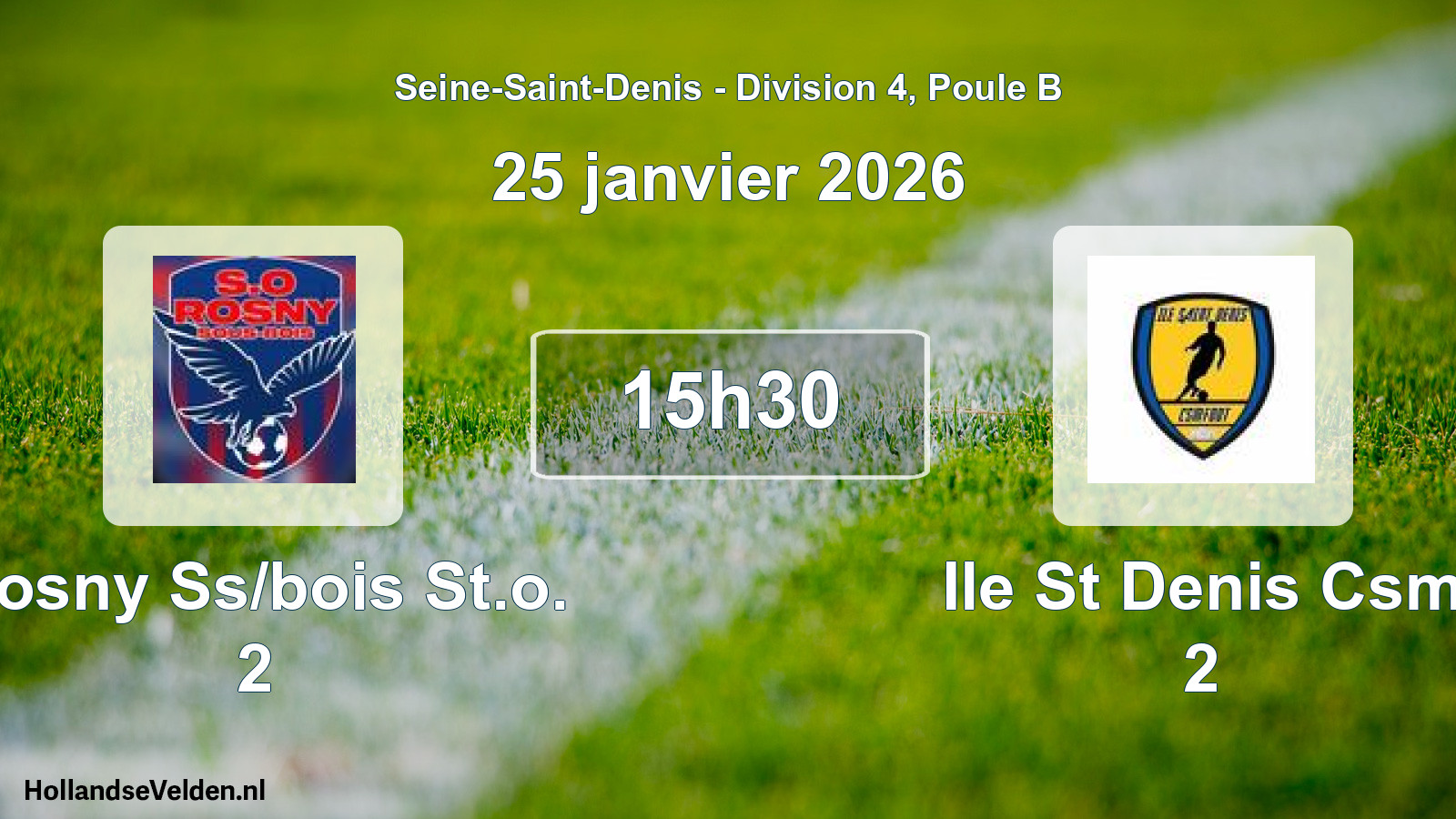 Match programmé: Rosny Ss/bois St.o. 2 - Ile St Denis Csm 2 (25 janvier 2026)