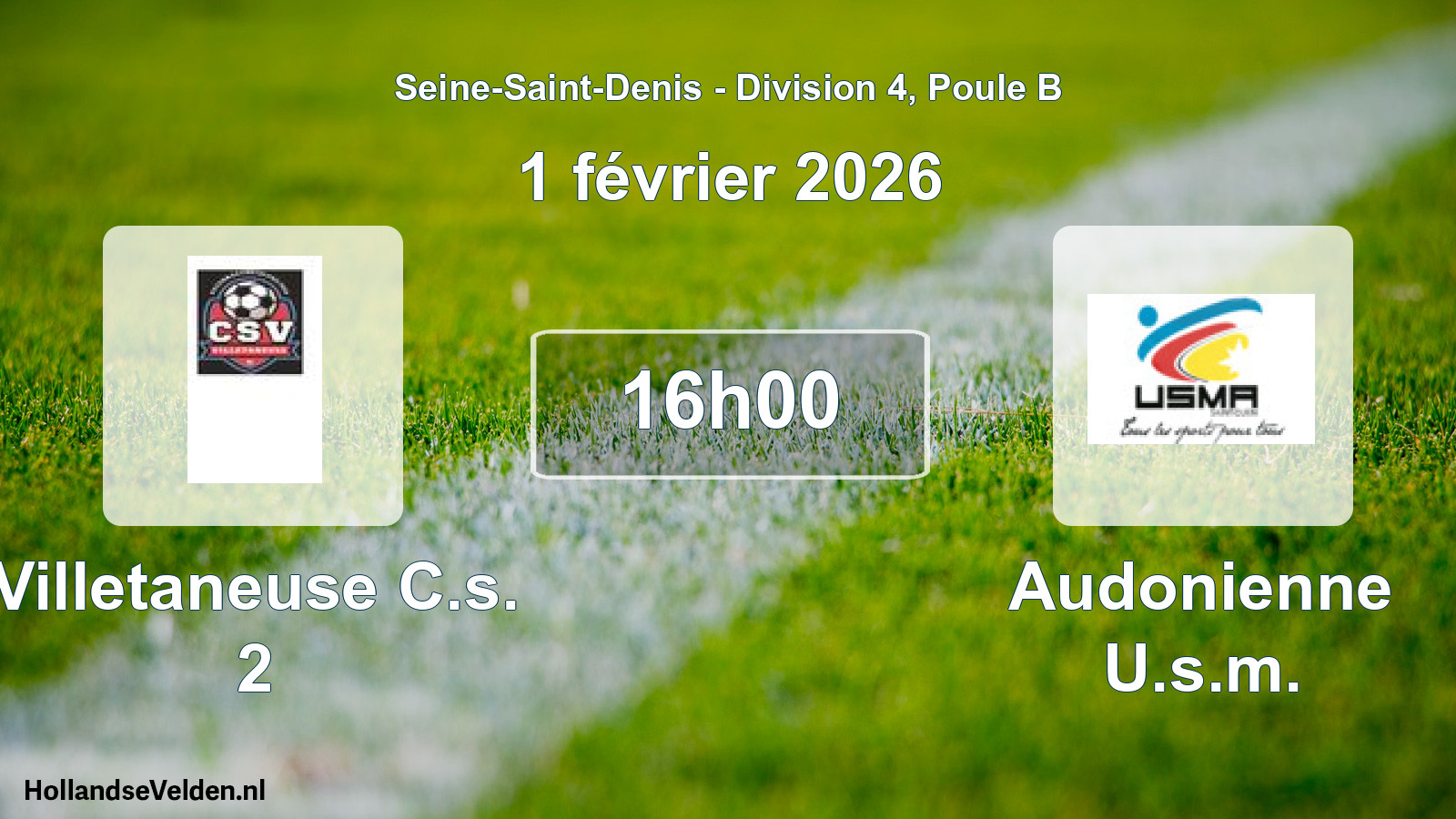 Match programmé: Villetaneuse C.s. 2 - Audonienne U.s.m. (1 février 2026)