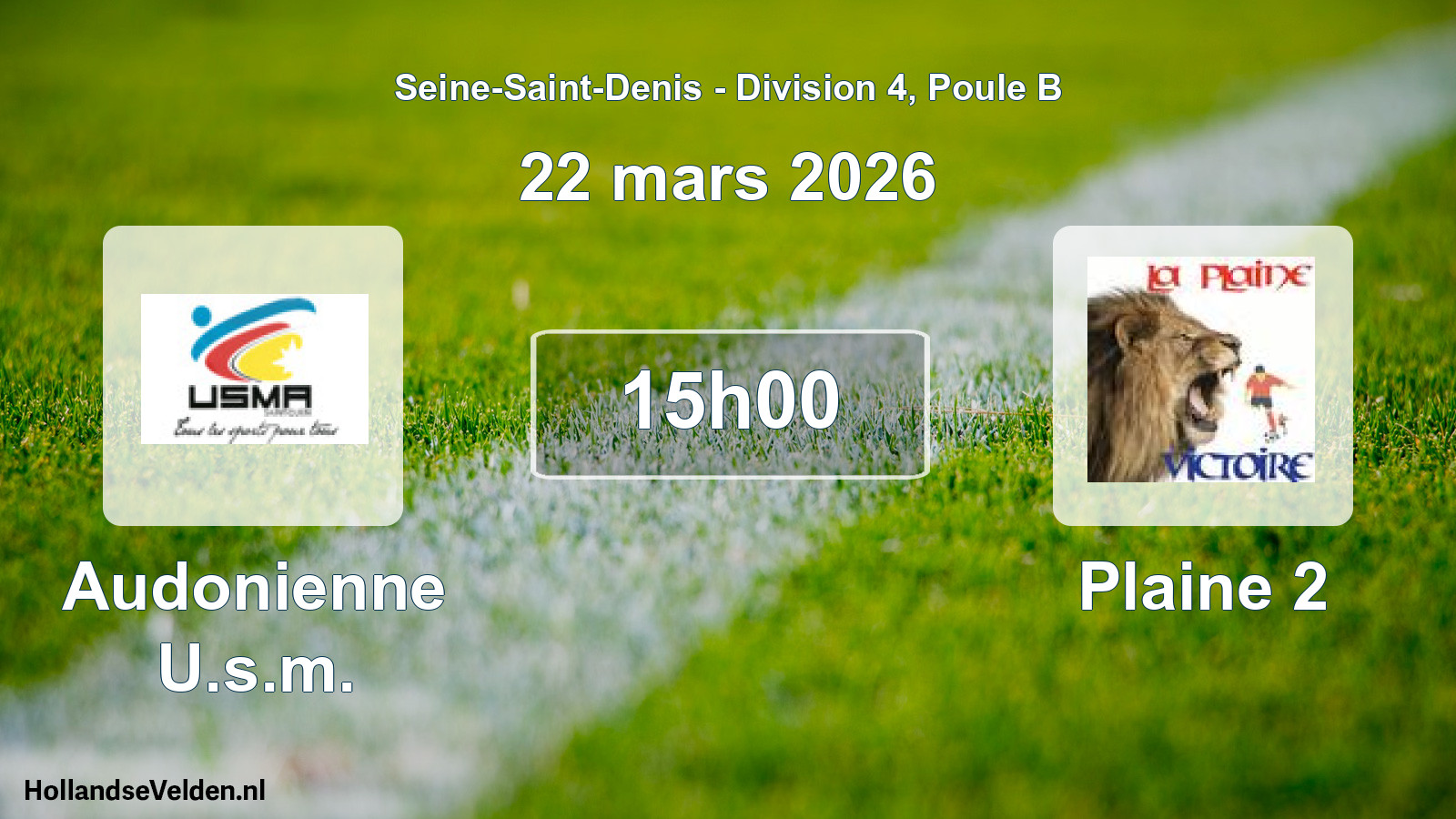 Geplande wedstrijd: Audonienne U.s.m. - Plaine 2 (22 maart 2026)