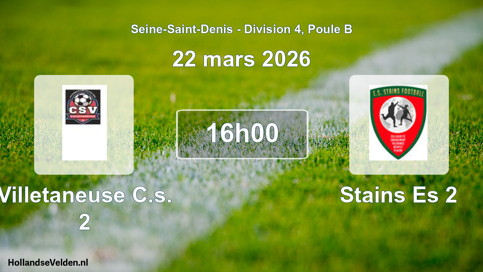 Match programmé: Villetaneuse C.s. 2 - Stains Es 2 (22 mars 2026)