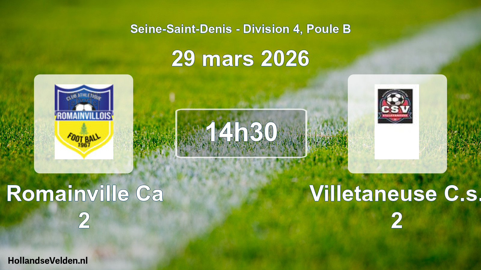 Match programmé: Romainville Ca 2 - Villetaneuse C.s. 2 (29 mars 2026)