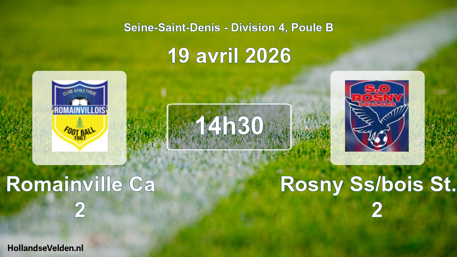 Geplande wedstrijd: Romainville Ca 2 - Rosny Ss/bois St.o. 2 (19 april 2026)