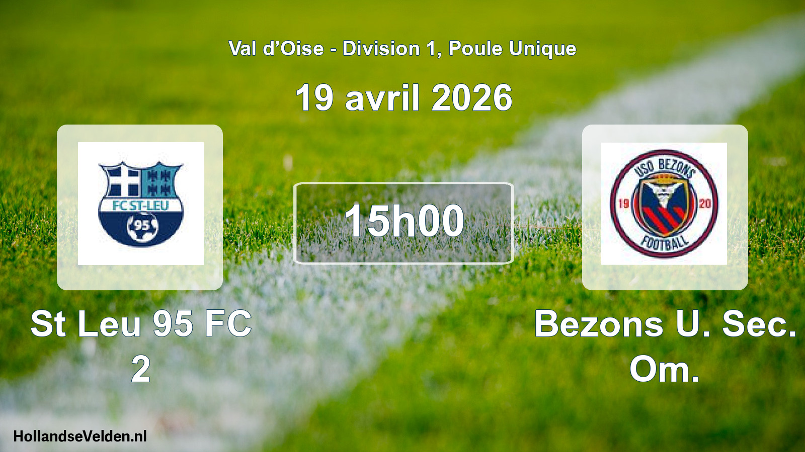 Match programmé: St Leu 95 FC 2 - Bezons U. Sec. Om. (19 avril 2026)