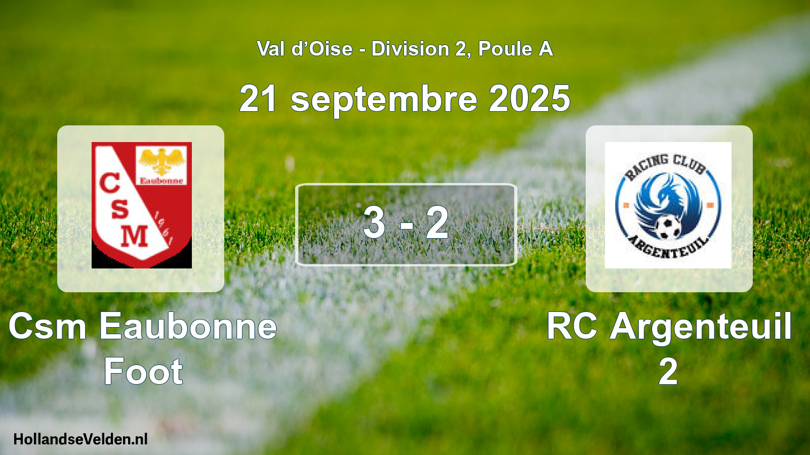 Gespeelde wedstrijd: Csm Eaubonne Foot - RC Argenteuil 2 3 - 2 (21 september 2025)