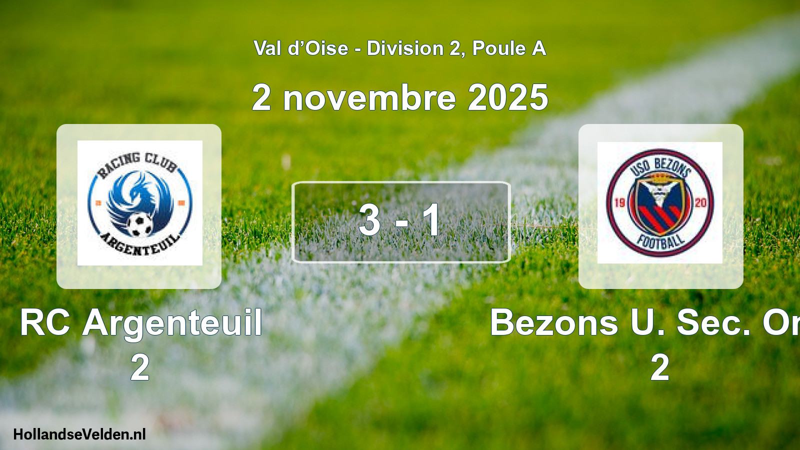 Match joué: RC Argenteuil 2 - Bezons U. Sec. Om. 2 3 - 1 (2 novembre 2025)