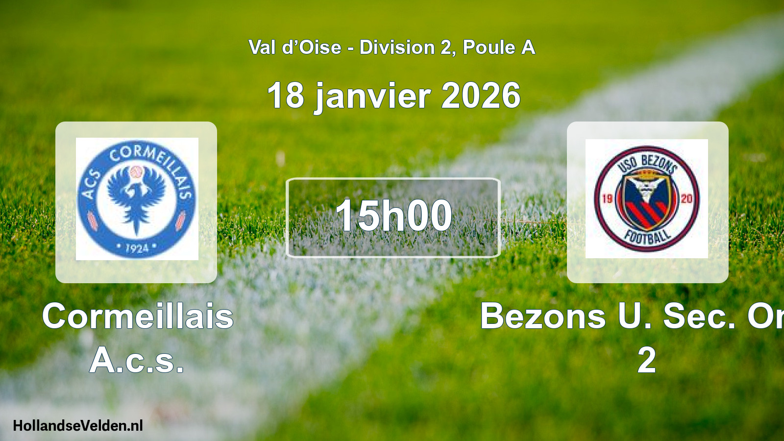 Match programmé: Cormeillais A.c.s. - Bezons U. Sec. Om. 2 (18 janvier 2026)
