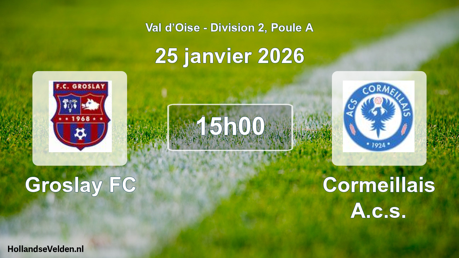 Match programmé: Groslay FC - Cormeillais A.c.s. (25 janvier 2026)