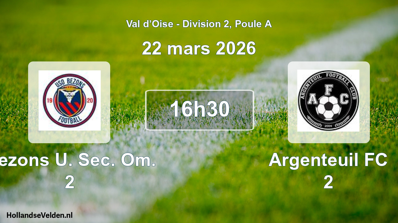 Match programmé: Bezons U. Sec. Om. 2 - Argenteuil FC 2 (22 mars 2026)