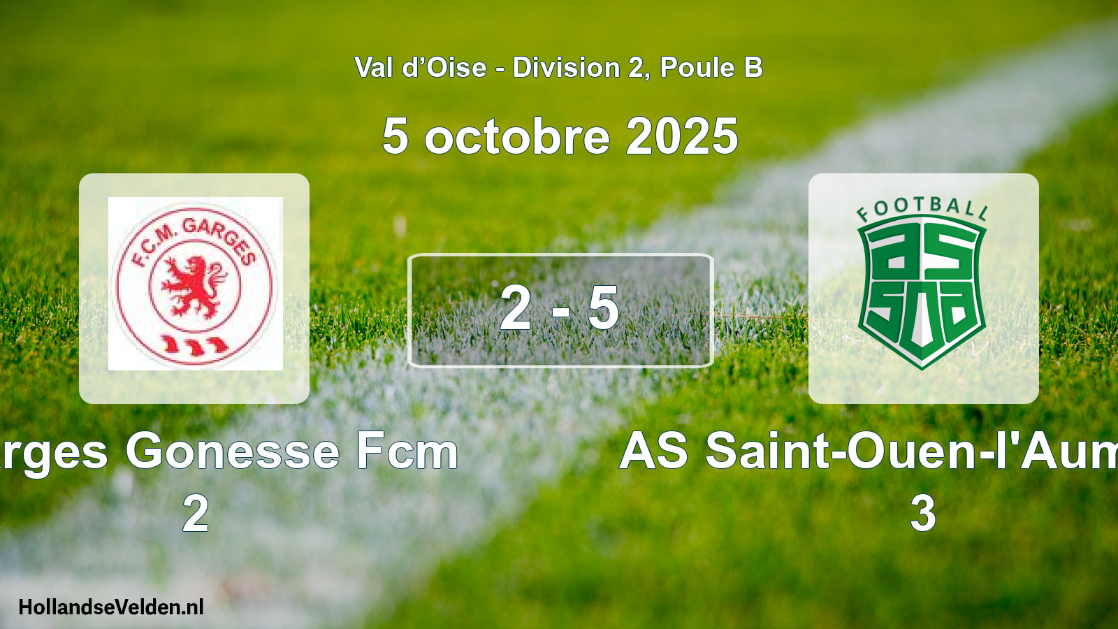 Total number of matches played: Garges Gonesse Fcm 2 - AS Saint-Ouen-l'Aumône 3 2 - 5 (5 October 2025)