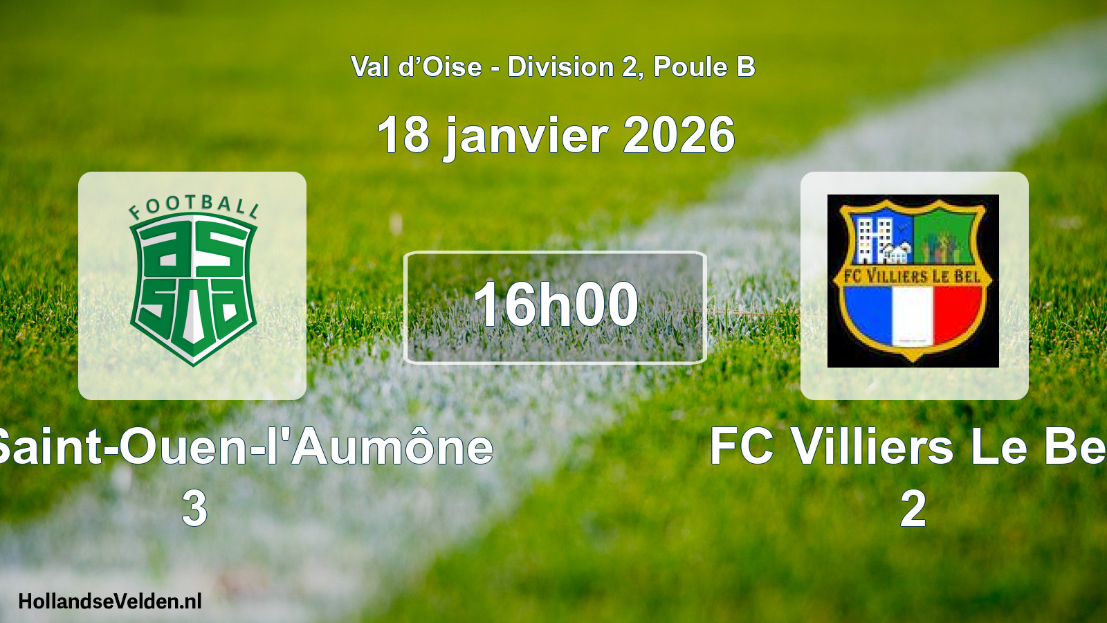 Match programmé: AS Saint-Ouen-l'Aumône 3 - FC Villiers Le Bel 2 (18 janvier 2026)