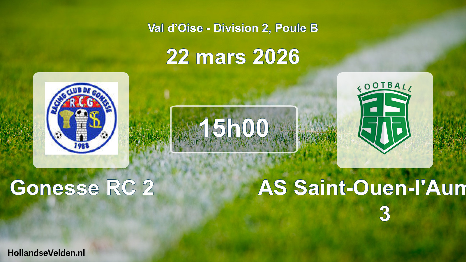 Geplande wedstrijd: Gonesse RC 2 - AS Saint-Ouen-l'Aumône 3 (22 maart 2026)