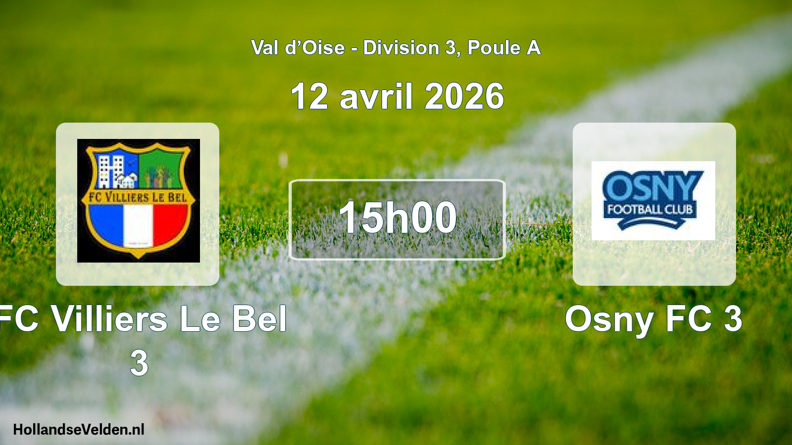 Match programmé: FC Villiers Le Bel 3 - Osny FC 3 (12 avril 2026)