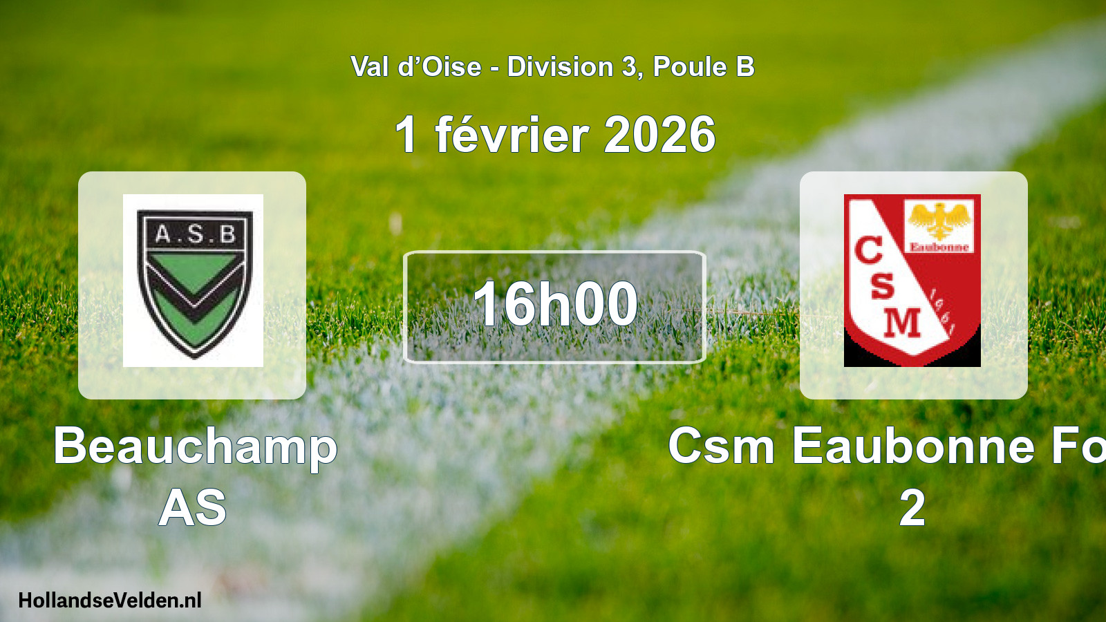 Match programmé: Beauchamp AS - Csm Eaubonne Foot 2 (1 février 2026)