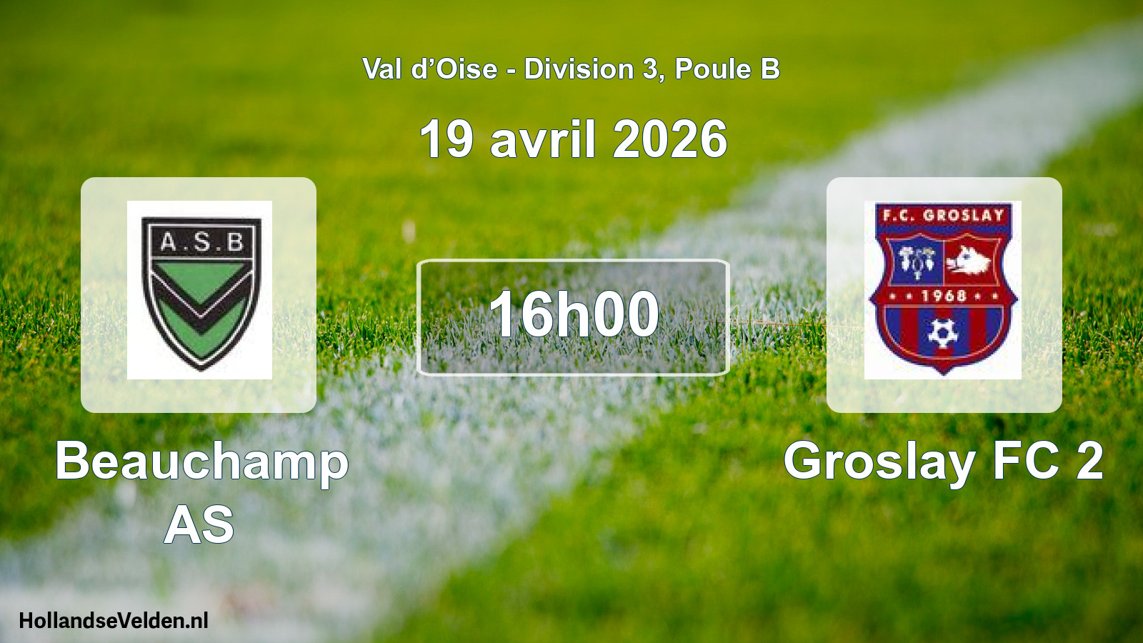 Match programmé: Beauchamp AS - Groslay FC 2 (19 avril 2026)