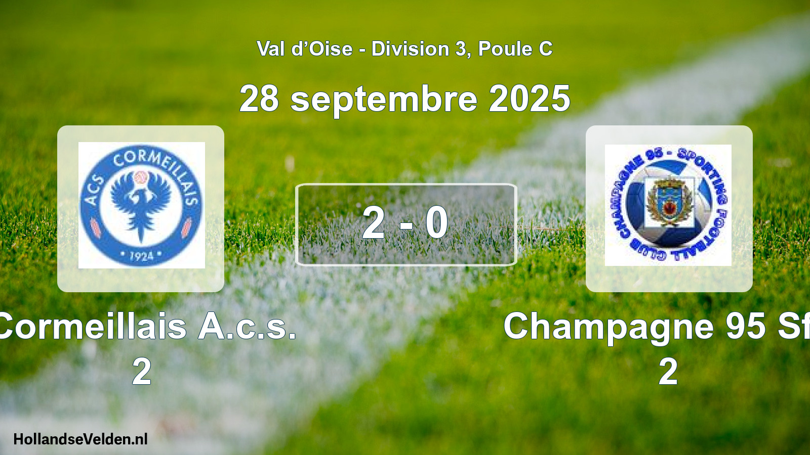 Total number of matches played: Cormeillais A.c.s. 2 - Champagne 95 Sfc 2 2 - 0 (28 September 2025)