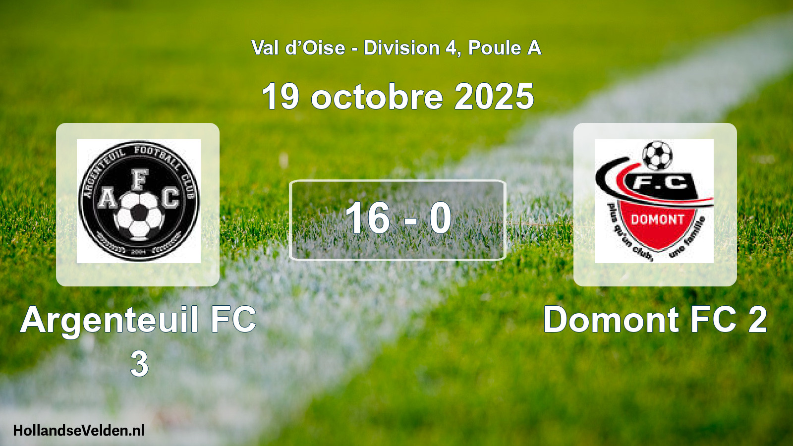 Match joué: Argenteuil FC 3 - Domont FC 2 16 - 0 (19 octobre 2025)