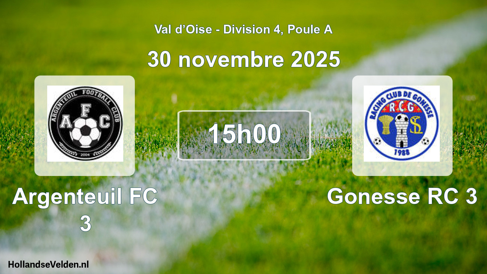 Match programmé: Argenteuil FC 3 - Gonesse RC 3 (30 novembre 2025)