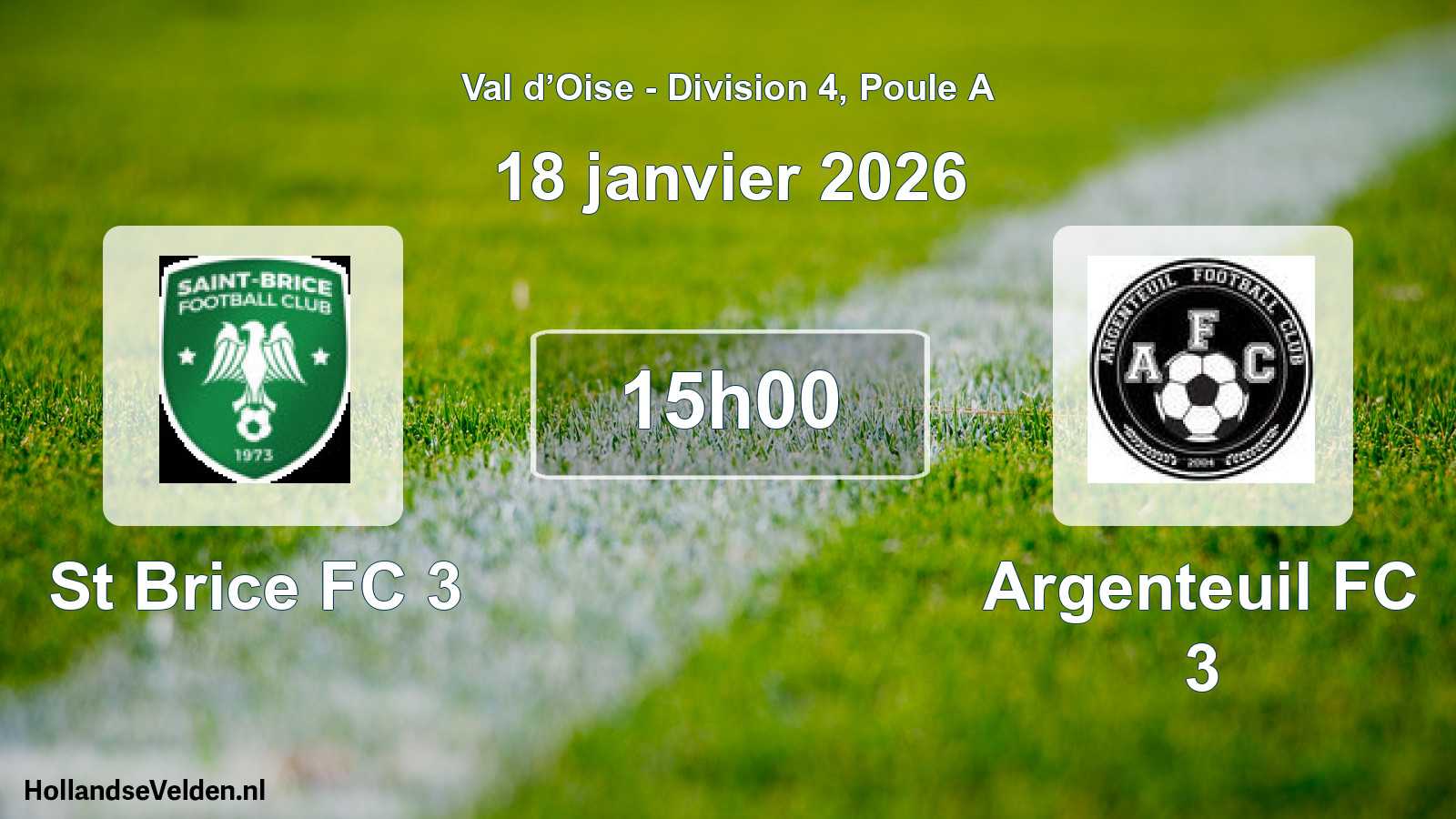 Match programmé: St Brice FC 3 - Argenteuil FC 3 (18 janvier 2026)