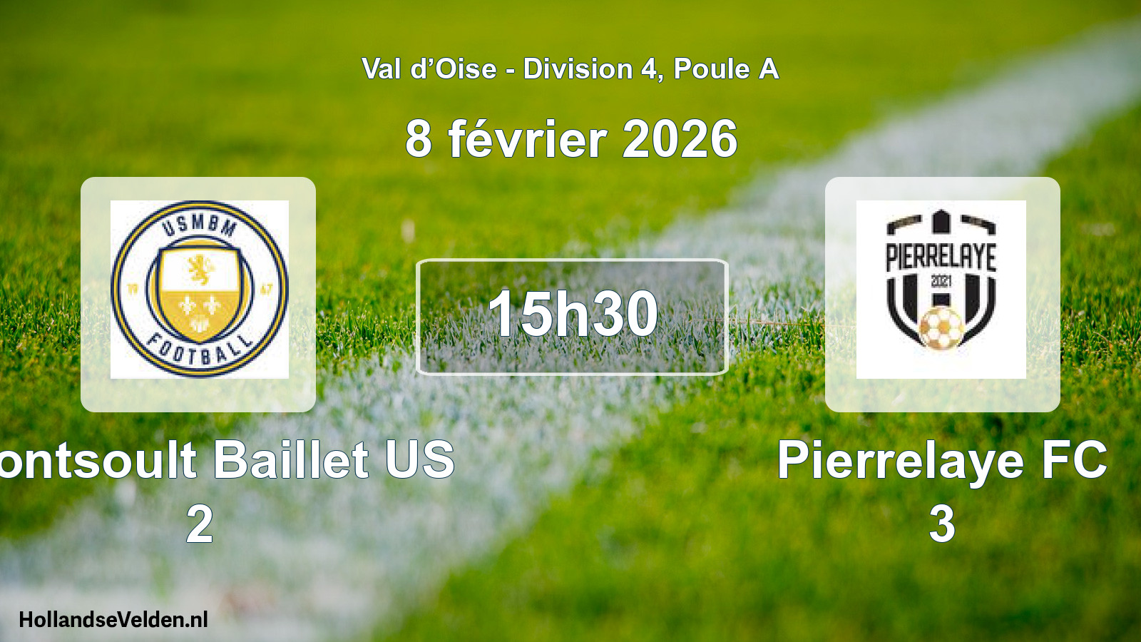 Match programmé: Montsoult Baillet US 2 - Pierrelaye FC 3 (8 février 2026)