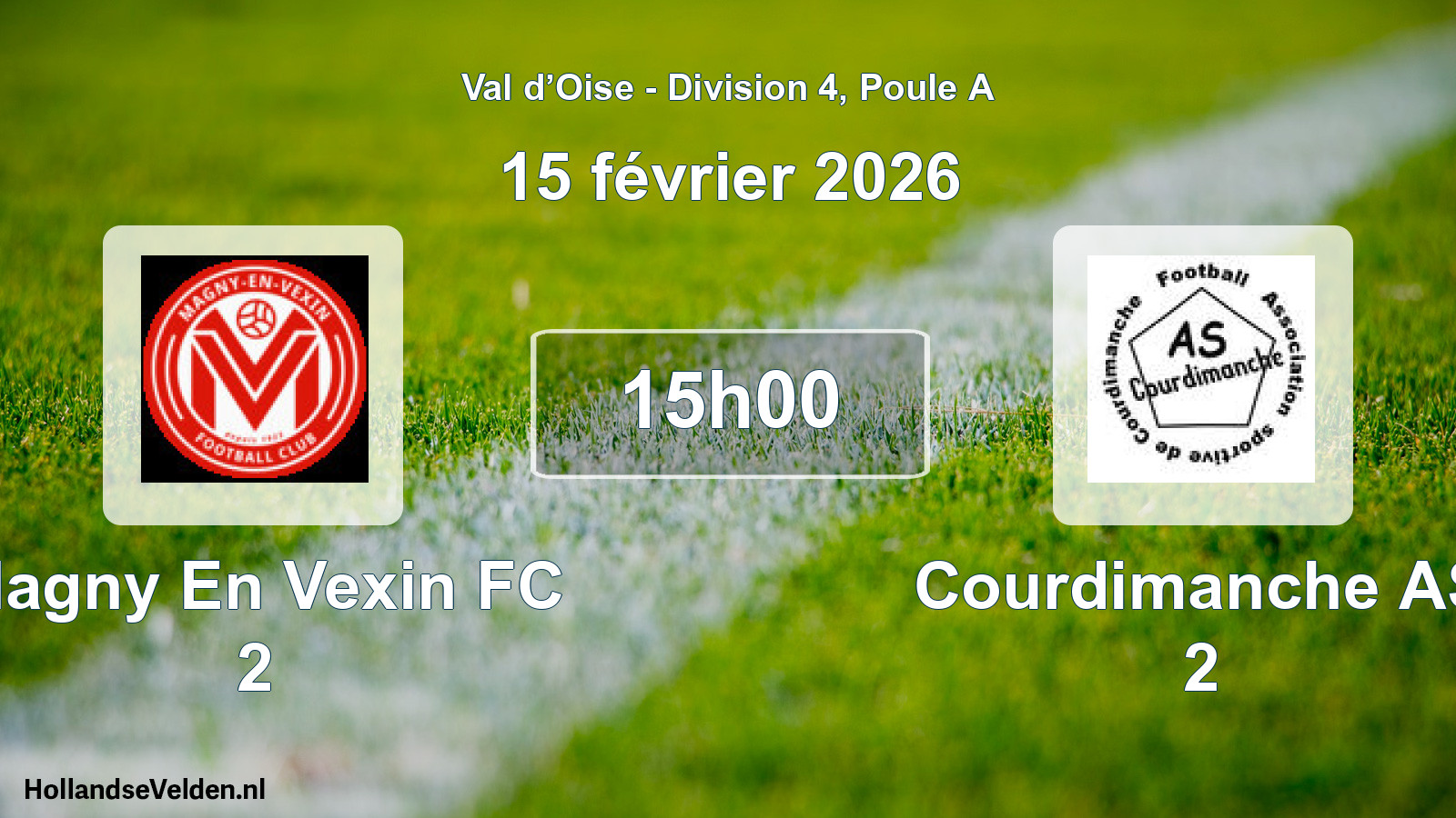 Match programmé: Magny En Vexin FC 2 - Courdimanche AS 2 (15 février 2026)