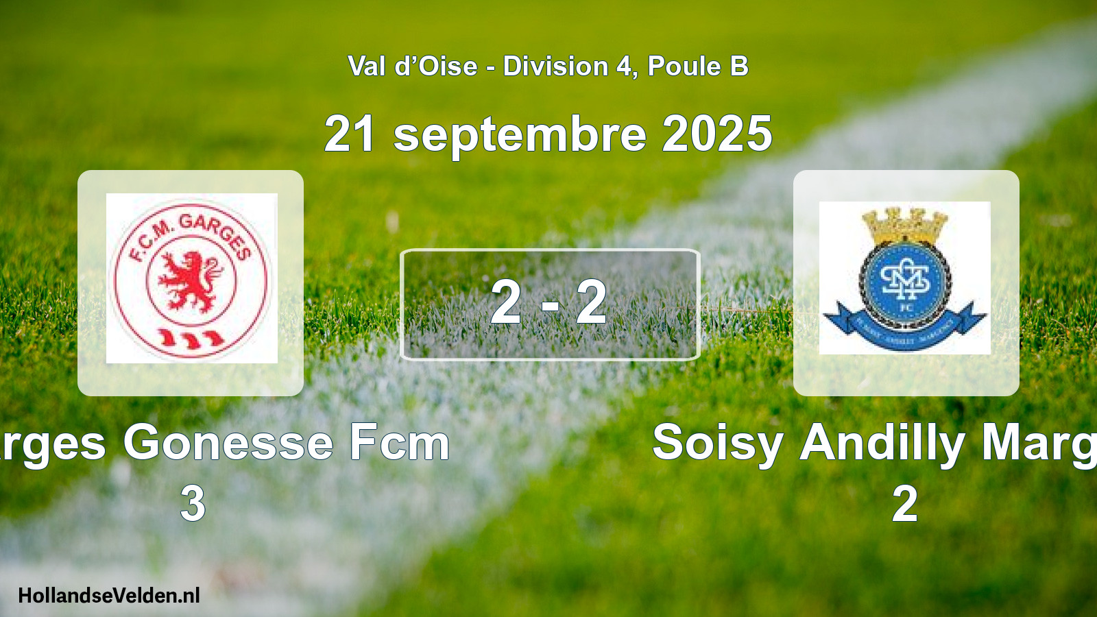 Match joué: Garges Gonesse Fcm 3 - Soisy Andilly Margen 2 2 - 2 (21 septembre 2025)
