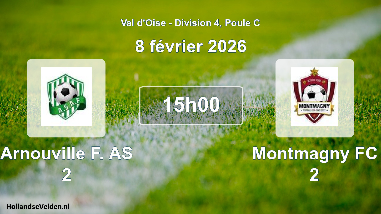 Match programmé: Arnouville F. AS 2 - Montmagny FC 2 (8 février 2026)