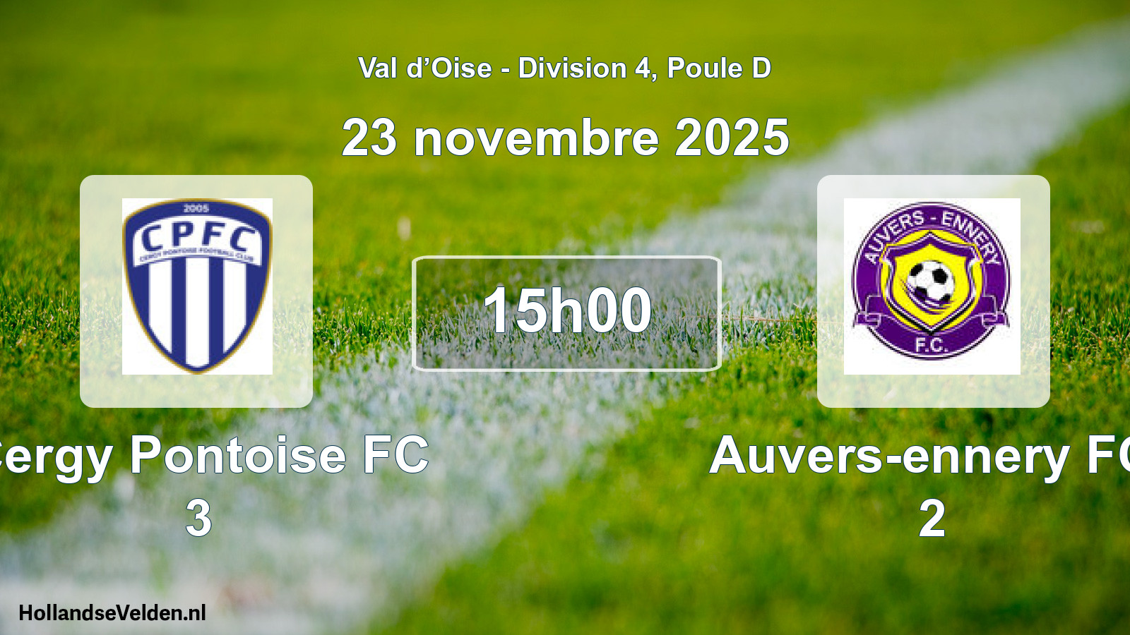 Match programmé: Cergy Pontoise FC 3 - Auvers-ennery FC 2 (23 novembre 2025)