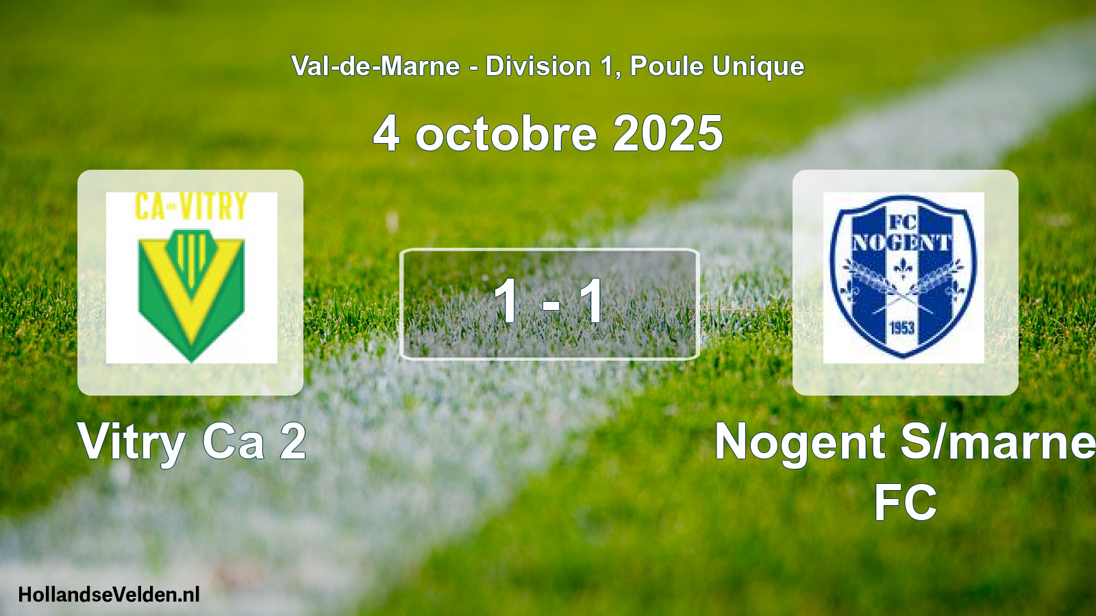Match joué: Vitry Ca 2 - Nogent S/marne FC 1 - 1 (4 octobre 2025)