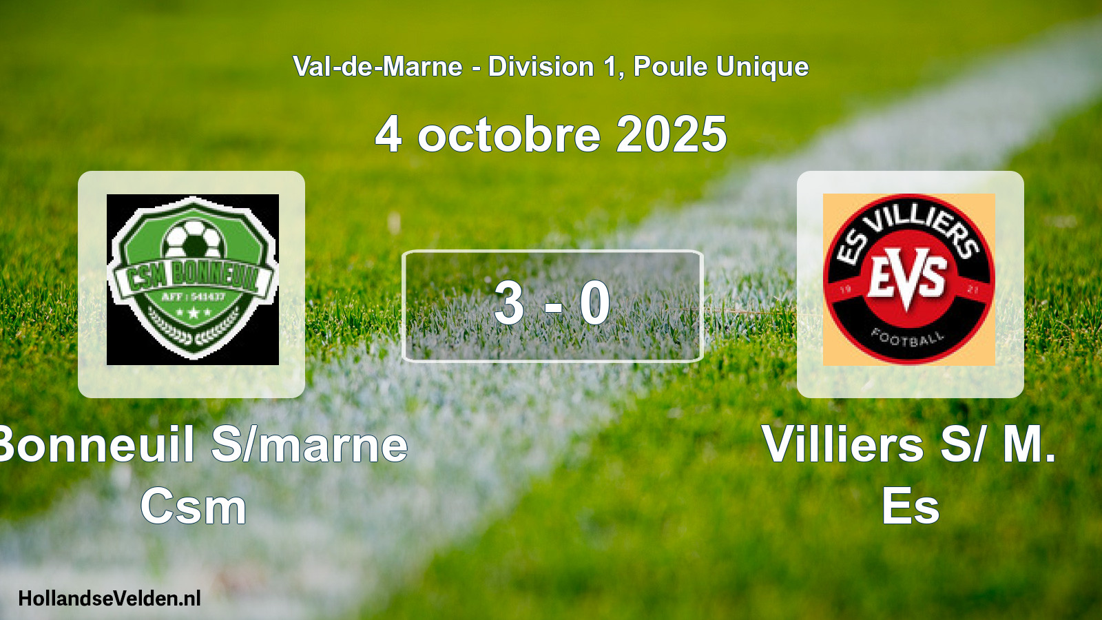 Total number of matches played: Bonneuil S/marne Csm - Villiers S/ M. Es 3 - 0 (4 October 2025)