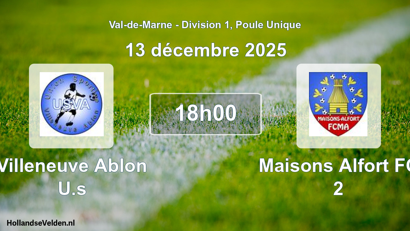 Match programmé: Villeneuve Ablon U.s - Maisons Alfort FC 2 (13 décembre 2025)