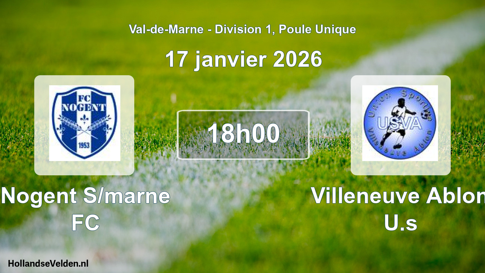 Match programmé: Nogent S/marne FC - Villeneuve Ablon U.s (17 janvier 2026)