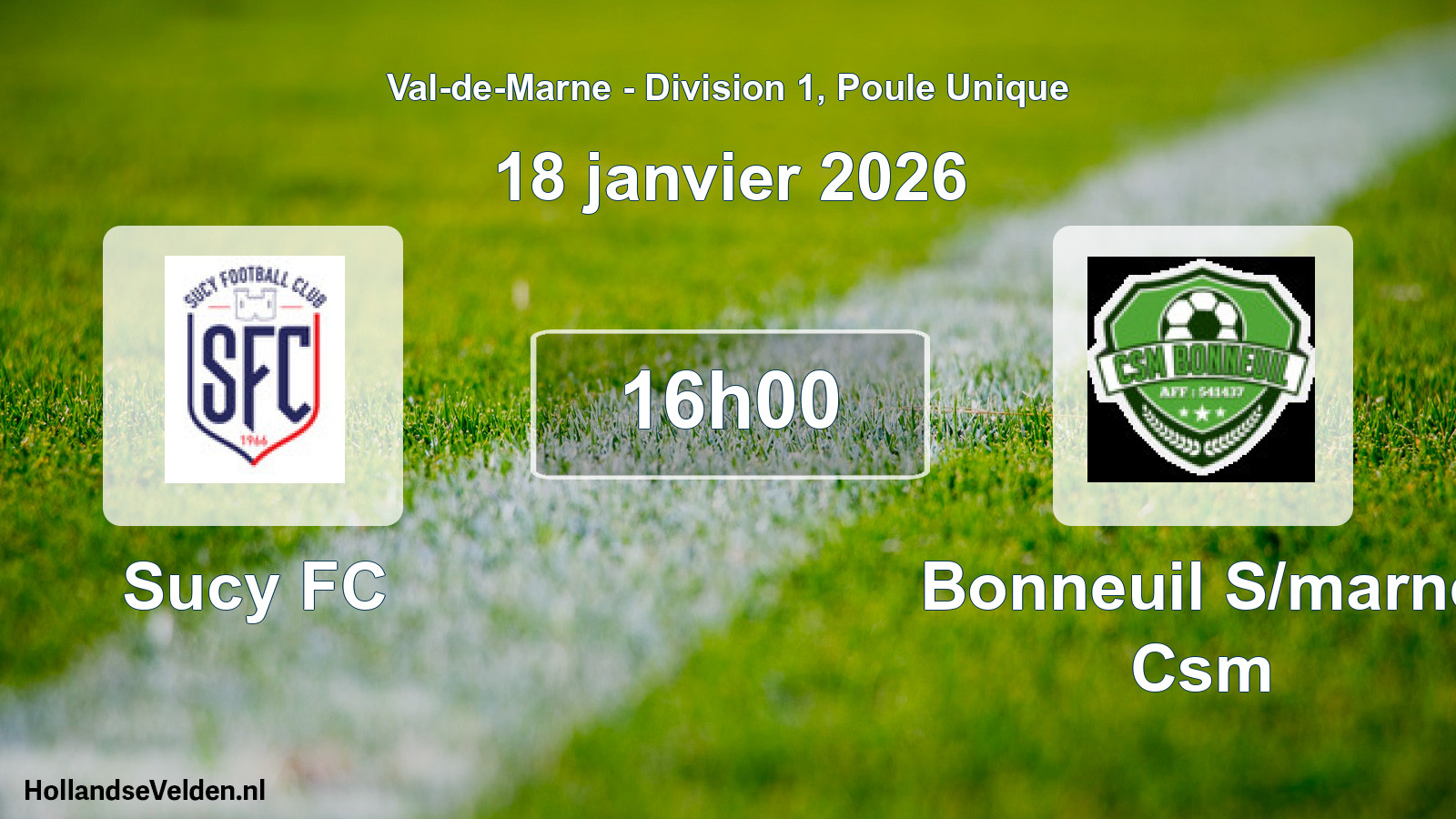 Match programmé: Sucy FC - Bonneuil S/marne Csm (18 janvier 2026)